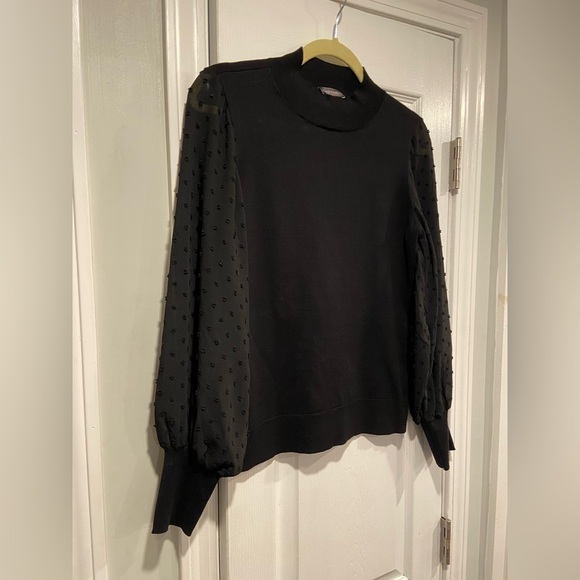 NWT Vince Camuto Size S Black Swiss Dot Long Sleeve Mock Neck Knit Sweater - Picture 4 of 14